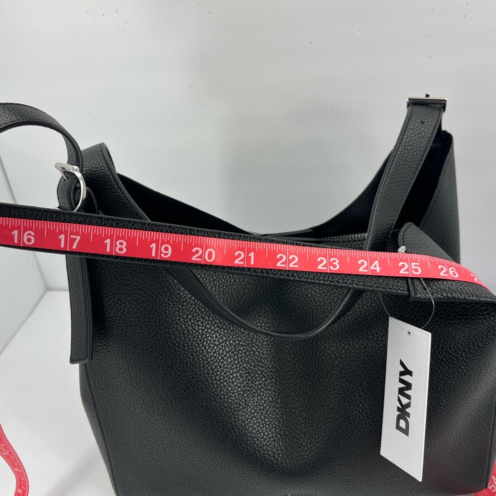 DKNY MILLER TRIPLE COMPARTMENT TOTE BAG/PURSE, BLACK FAUX IMPRINTED LEATHER - Picture 15 of 15